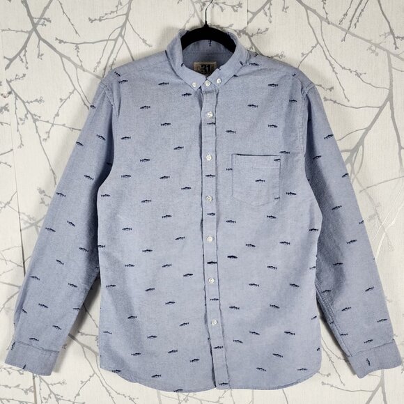 Le 31 Blue Fish Printed 100% Cotton Button Front Semi Fitted Shirt - Picture 1 of 4